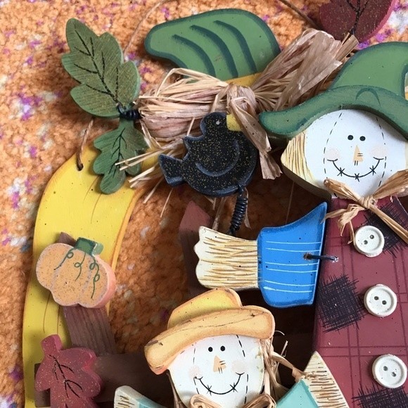 Wood 3-D Welcome Scarecrow Door Decor Fall VINTAGE Bird & Leafs go B O I NG - Picture 4 of 7